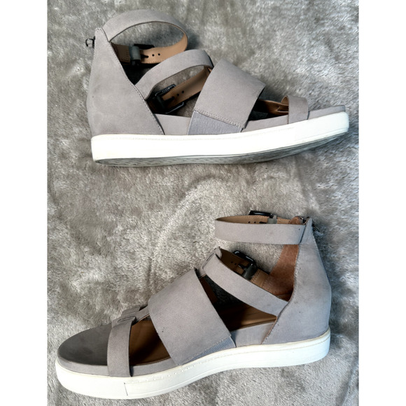 Linea Paolo Gray Leather Hidden Wedge Sandals Womens Size 8 - Picture 3 of 8